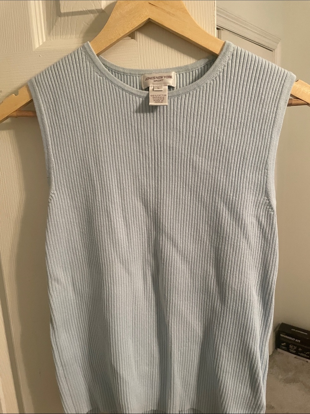 Jones New York Pale Blue Ribbed Crewneck Tank